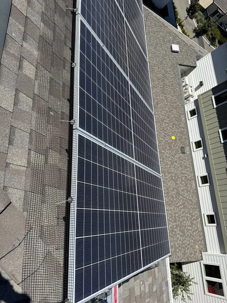 Rooftop solar panel cleaning at a multifamily apartment community, Alameda CA